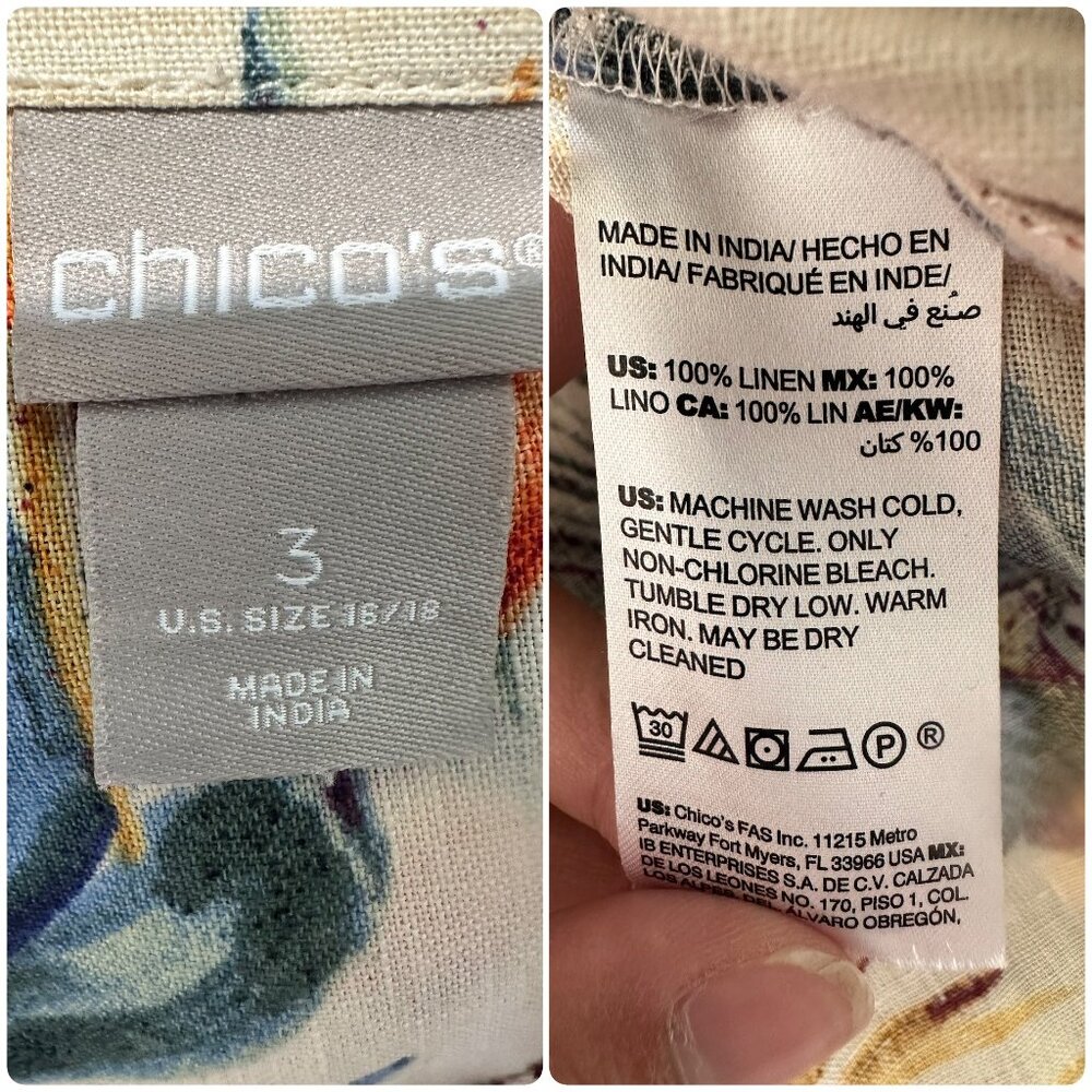 Chicos Tropical Palm Linen Jacket Tunic Women 16-18 XL Multicolor Utility Resort - Picture 3 of 16